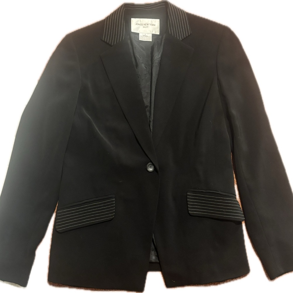 Jones New York Black Blazer with Striped Accents